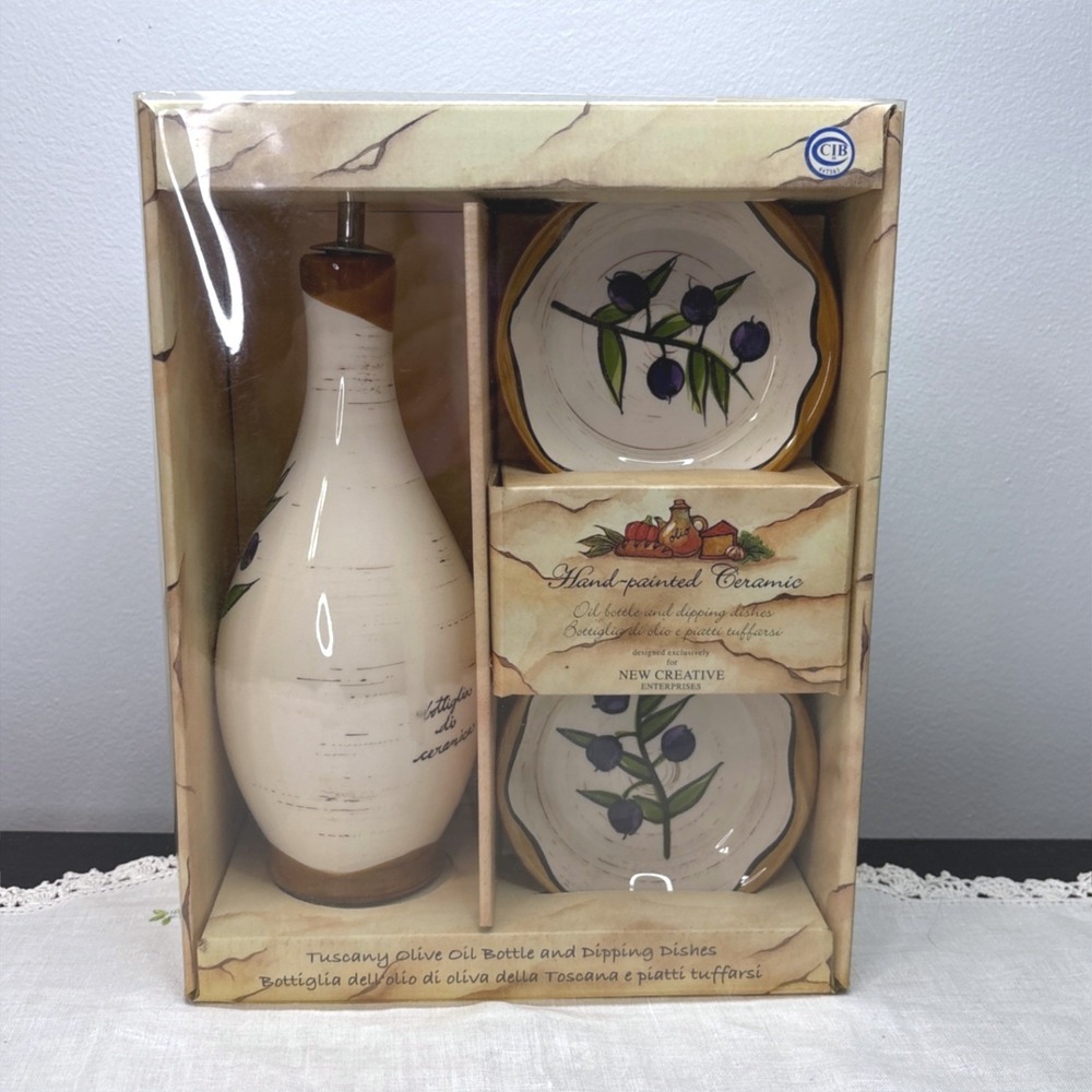 New Creative Enterprises Tuscany Olive Oil Bottle and Dipping Dishes Set